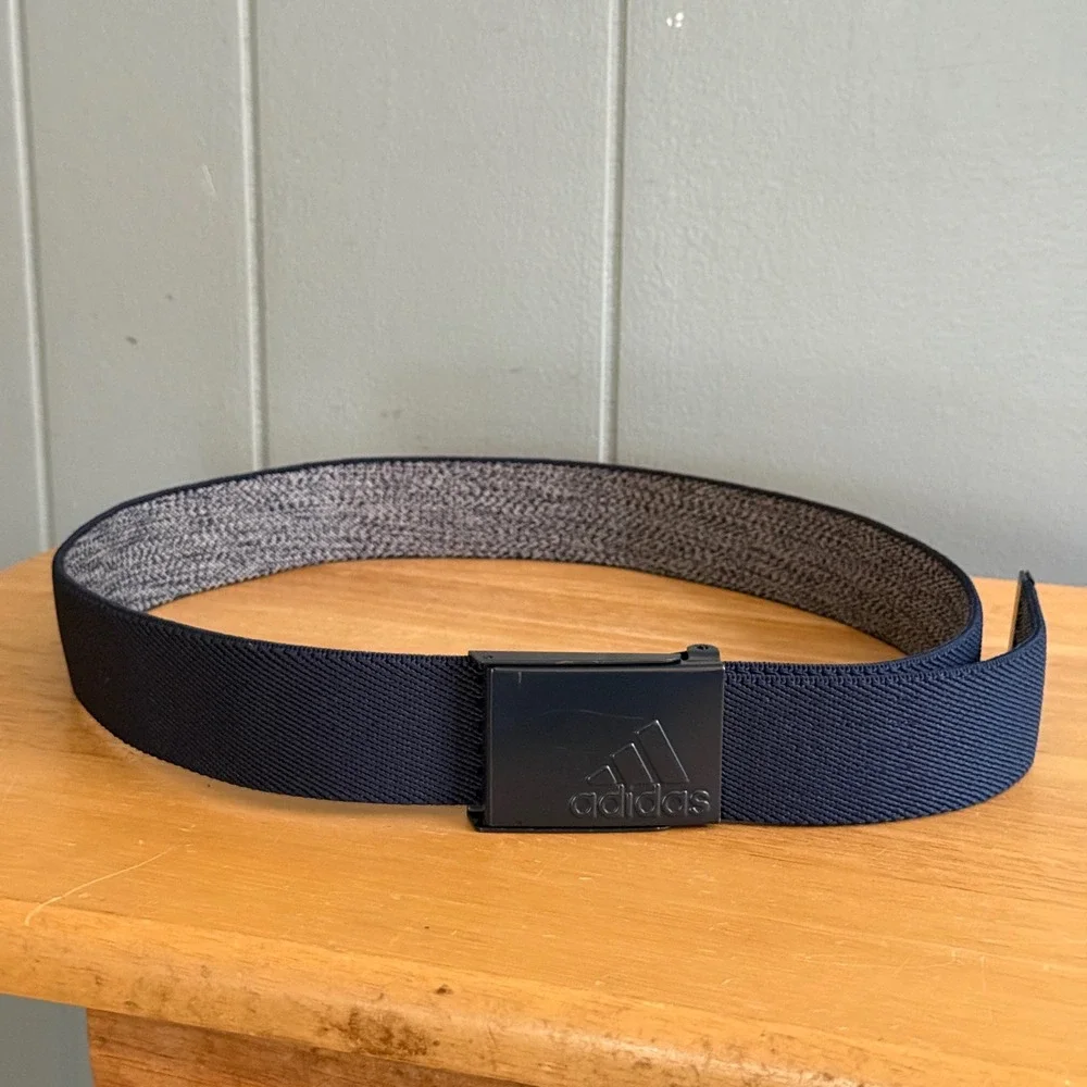 Adidas Mens Golf Webbing Belt Navy Blue Reversible Adjustable Metal Buckle M/L